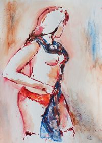 Frau mit blauem Schal (42 x 56)